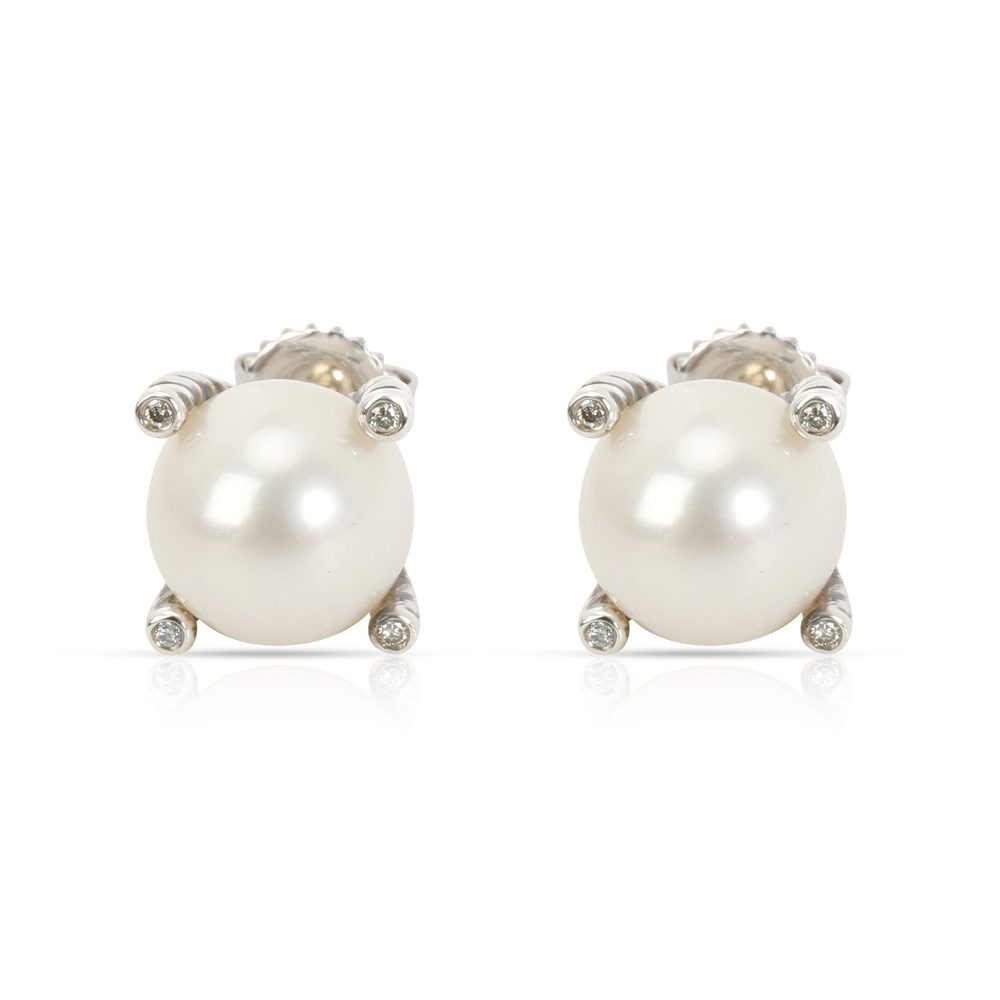 David Yurman Pearl & Diamond Stud Earring in Sterling Silver 0.04 CTW